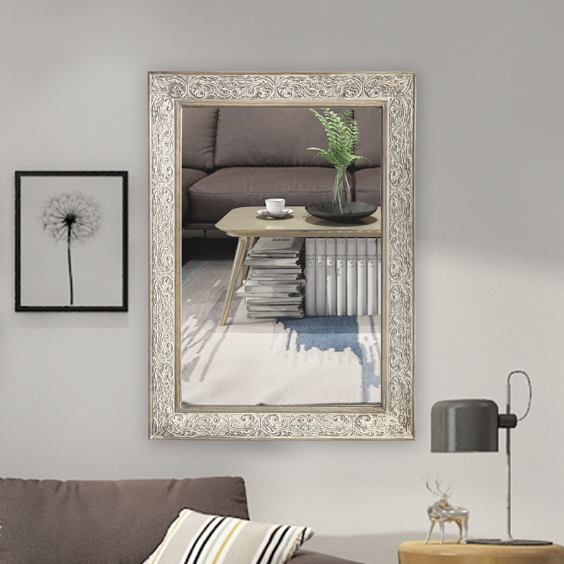 Ornate Matt White Wood Embossing Wall Mirror